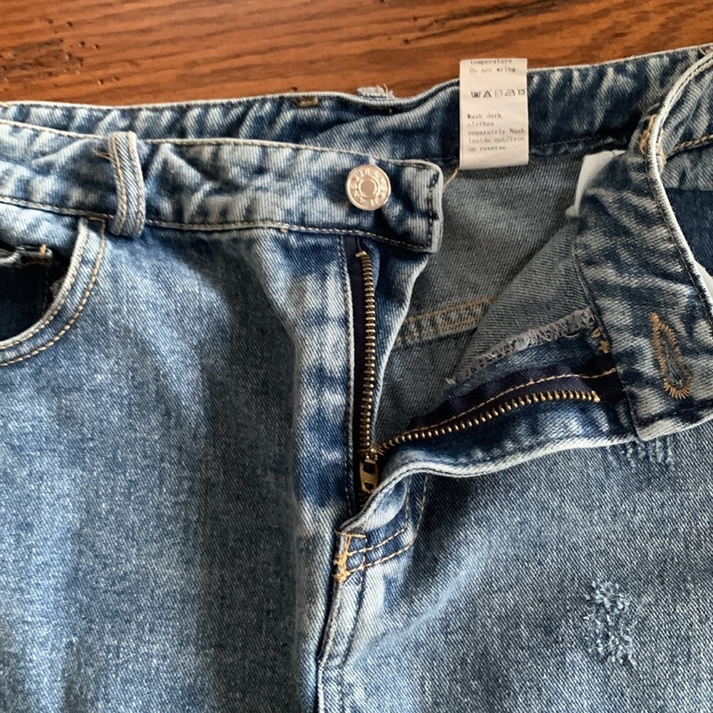 ONEDNA Ann Arbor Denim Maxi Skirt Women’s Blue Jean Front Slit Raw Edge Size L - Picture 8 of 14